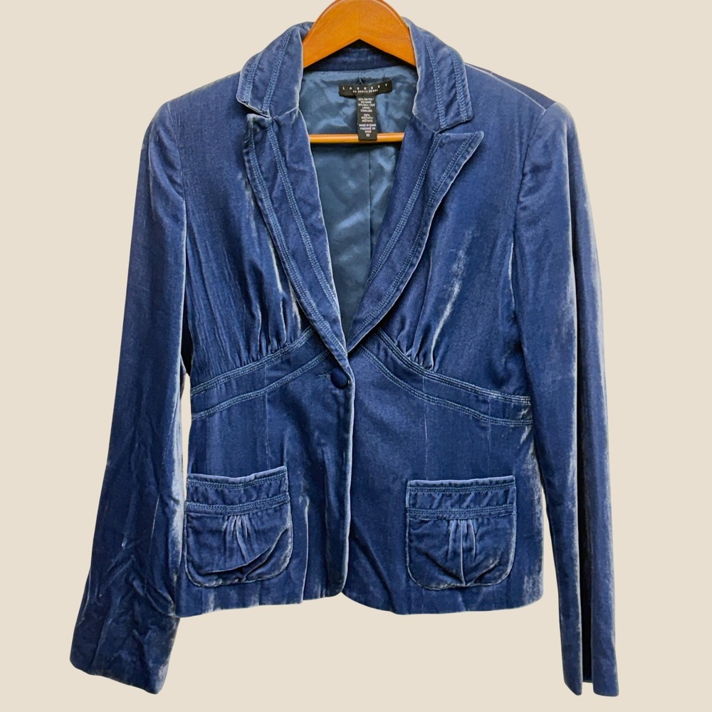 Laundry by Shelli Segal Blue Silk Blend Velvet Blazer Jacket Womens Size 10